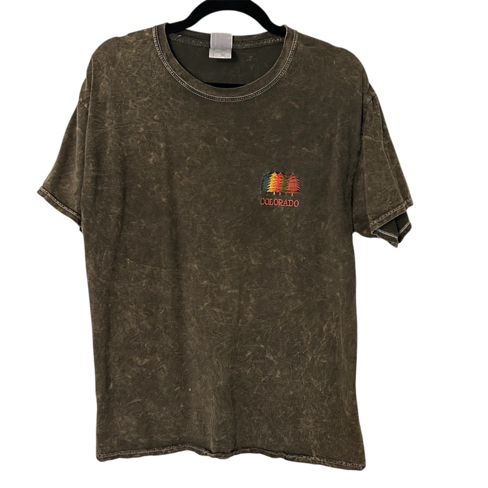 Colortone Brown Colorado Embroidered Tree Graphic Women’s T-Shirt Size Large